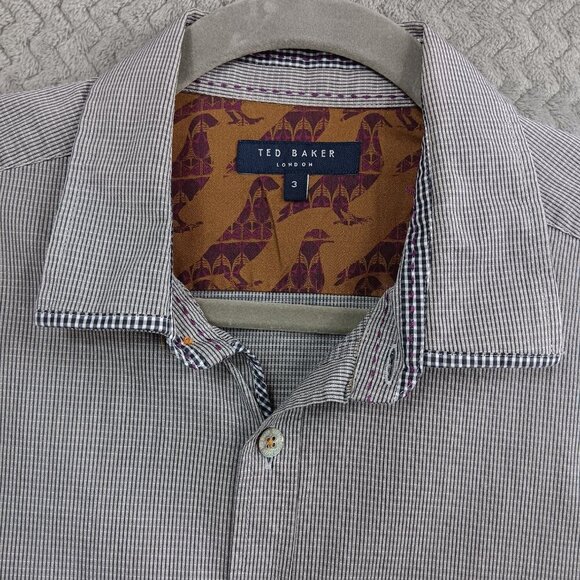 TED BAKER LONDON Men's Long Sleeve Button Down Shirt Striped Gray Size 3 Cotton - Picture 4 of 6